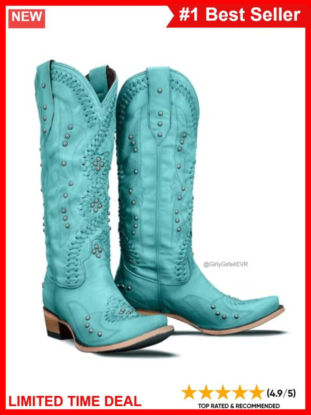 Knee High Western Cowboy Boots Vegan Leather Pointed Toe Pull-On